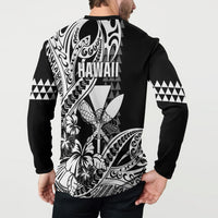 Hawaii Maui Upena Kiloi Button Sweatshirt Kakau Tribal Pattern Black Version LT05 - Polynesian Pride