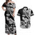 Hawaii Maui Upena Kiloi Couples Matching Off Shoulder Maxi Dress and Hawaiian Shirt Kakau Tribal Pattern Black Version