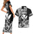 Hawaii Maui Upena Kiloi Couples Matching Short Sleeve Bodycon Dress and Hawaiian Shirt Kakau Tribal Pattern Black Version