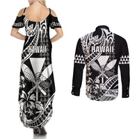Hawaii Maui Upena Kiloi Couples Matching Summer Maxi Dress and Long Sleeve Button Shirt Kakau Tribal Pattern Black Version LT05 - Polynesian Pride