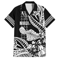 Hawaii Maui Upena Kiloi Family Matching Off Shoulder Short Dress and Hawaiian Shirt Kakau Tribal Pattern Black Version