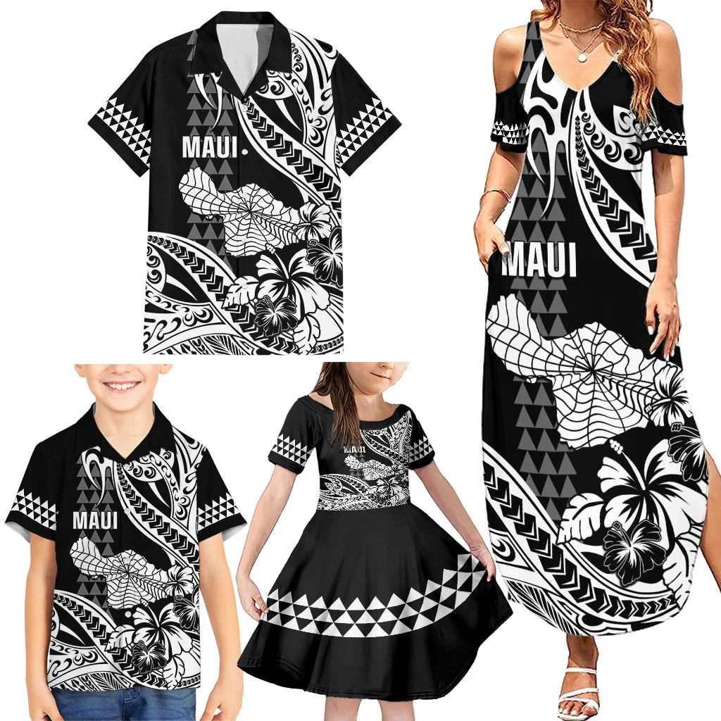Hawaii Maui Upena Kiloi Family Matching Summer Maxi Dress and Hawaiian Shirt Kakau Tribal Pattern Black Version LT05 - Polynesian Pride