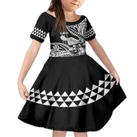 Hawaii Maui Upena Kiloi Family Matching Tank Maxi Dress and Hawaiian Shirt Kakau Tribal Pattern Black Version