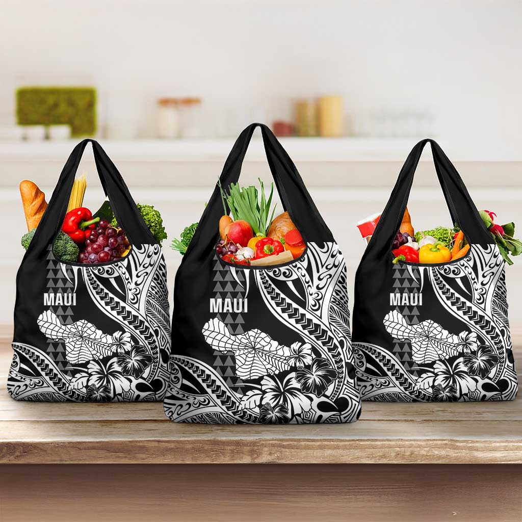 Hawaii Maui Upena Kiloi Grocery Bag Kakau Tribal Pattern Black Version LT05 3-pack One Size Black - Polynesian Pride
