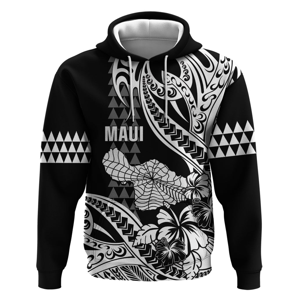 Hawaii Maui Upena Kiloi Hoodie Kakau Tribal Pattern Black Version