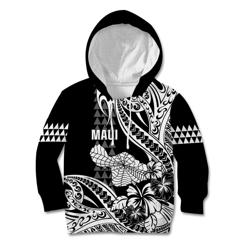 Hawaii Maui Upena Kiloi Kid Hoodie Kakau Tribal Pattern Black Version