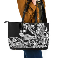 Hawaii Maui Upena Kiloi Leather Tote Bag Kakau Tribal Pattern Black Version LT05 - Polynesian Pride
