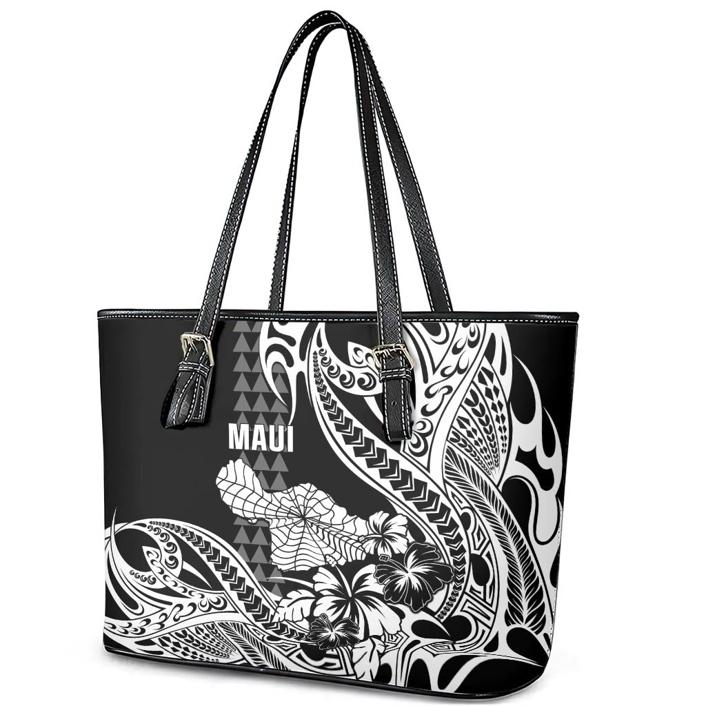 Hawaii Maui Upena Kiloi Leather Tote Bag Kakau Tribal Pattern Black Version LT05 - Polynesian Pride