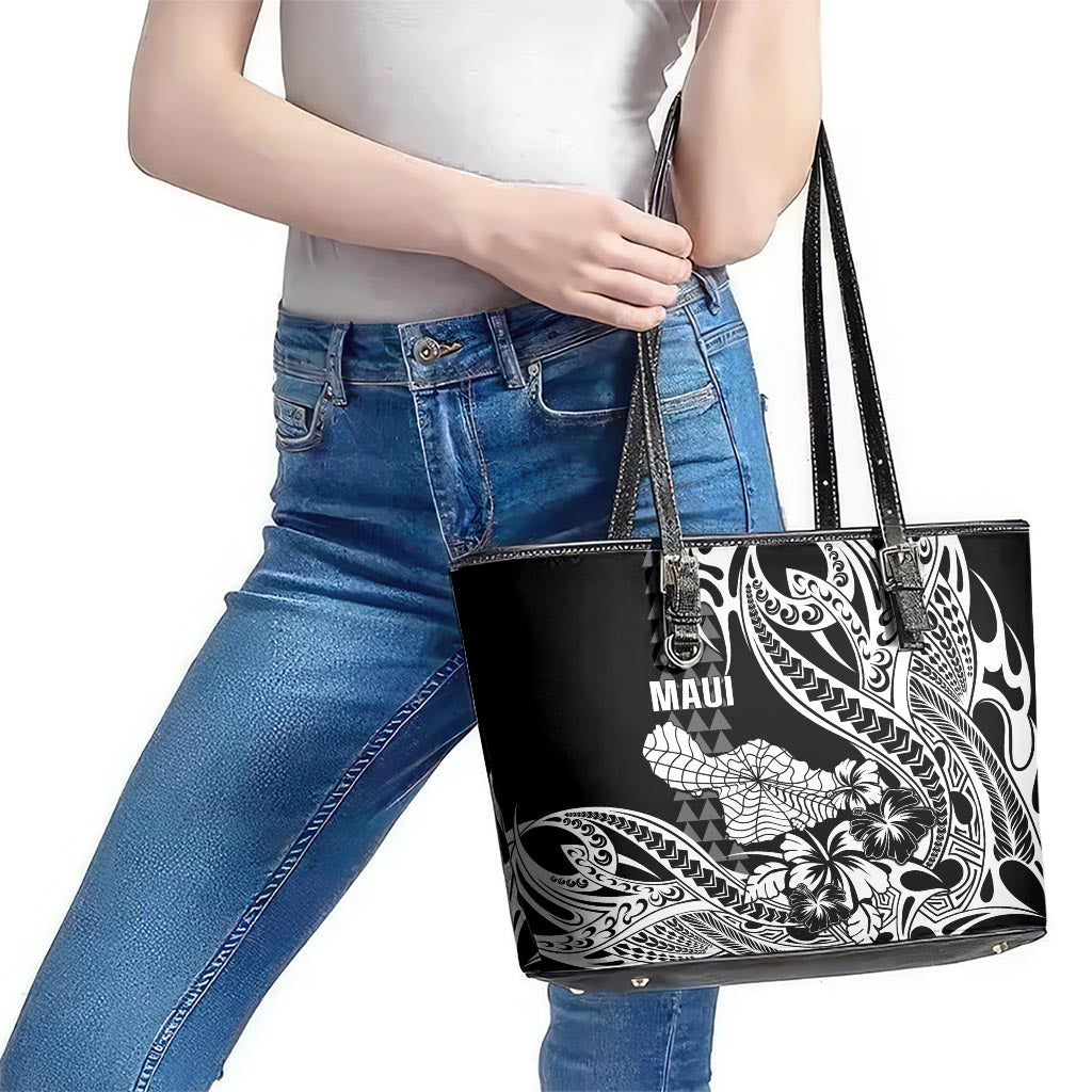 Hawaii Maui Upena Kiloi Leather Tote Bag Kakau Tribal Pattern Black Version LT05 - Polynesian Pride