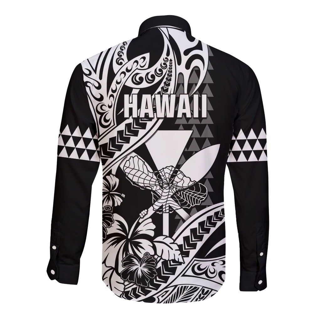 Hawaii Maui Upena Kiloi Long Sleeve Button Shirt Kakau Tribal Pattern Black Version