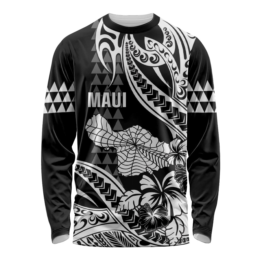 Hawaii Maui Upena Kiloi Long Sleeve Shirt Kakau Tribal Pattern Black Version