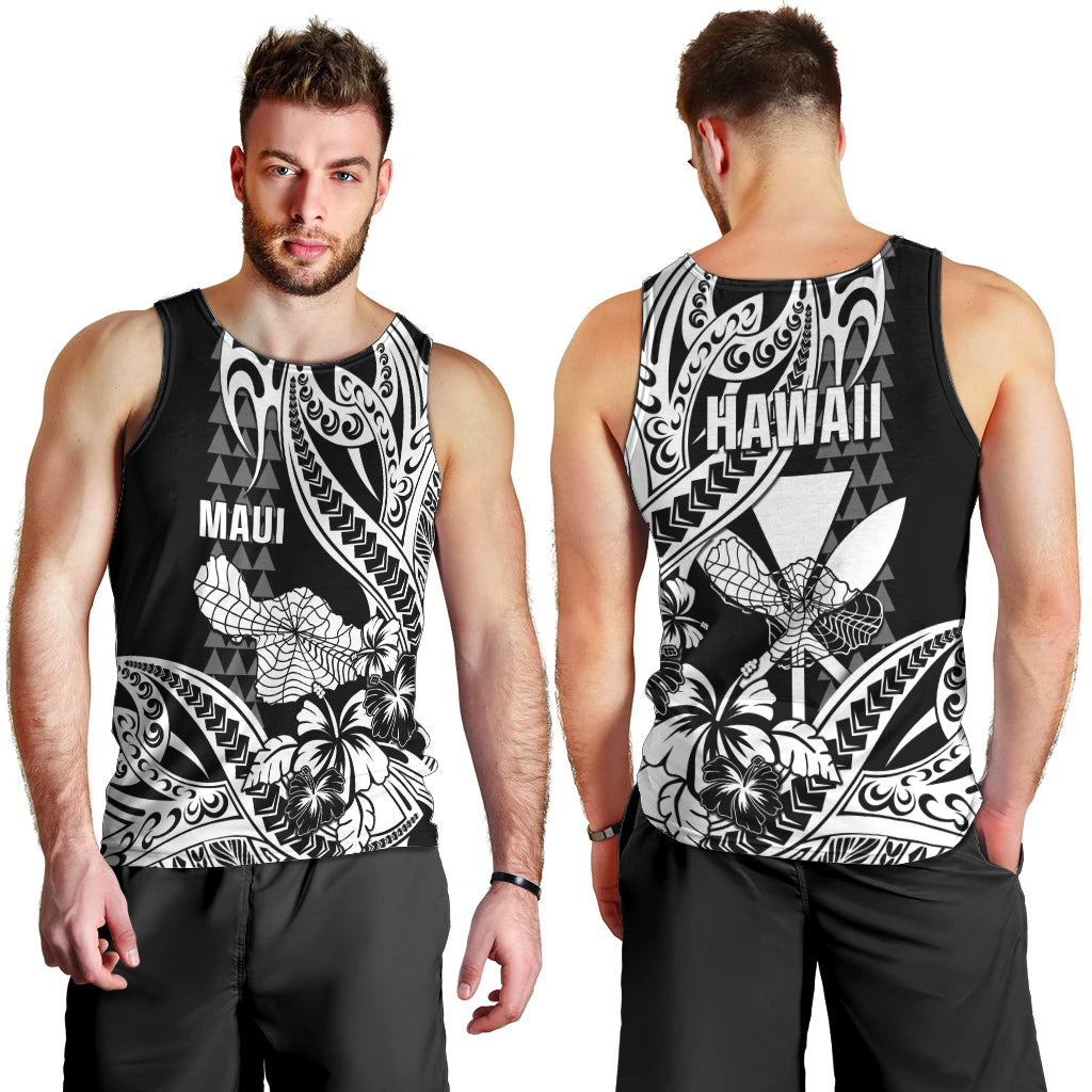 Hawaii Maui Upena Kiloi Men Tank Top Kakau Tribal Pattern Black Version LT05 - Polynesian Pride