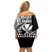 Hawaii Maui Upena Kiloi Off Shoulder Short Dress Kakau Tribal Pattern Black Version LT05 - Polynesian Pride