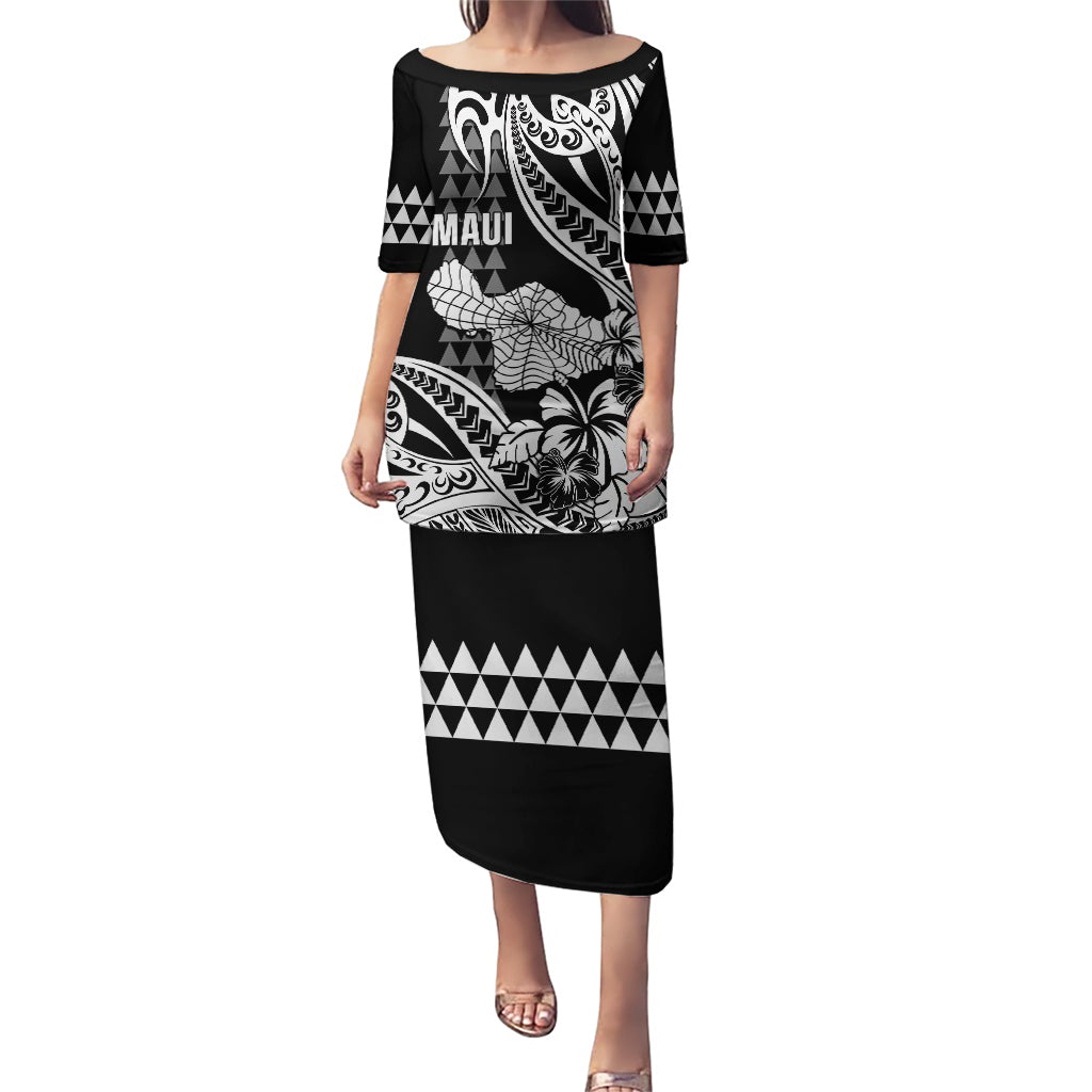 Hawaii Maui Upena Kiloi Puletasi Kakau Tribal Pattern Black Version LT05 Long Dress Black - Polynesian Pride