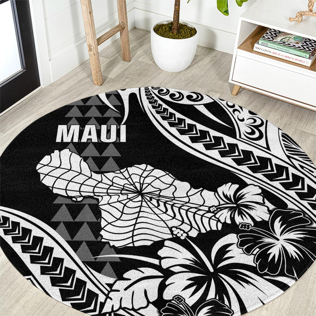 Hawaii Maui Upena Kiloi Round Carpet Kakau Tribal Pattern Black Version