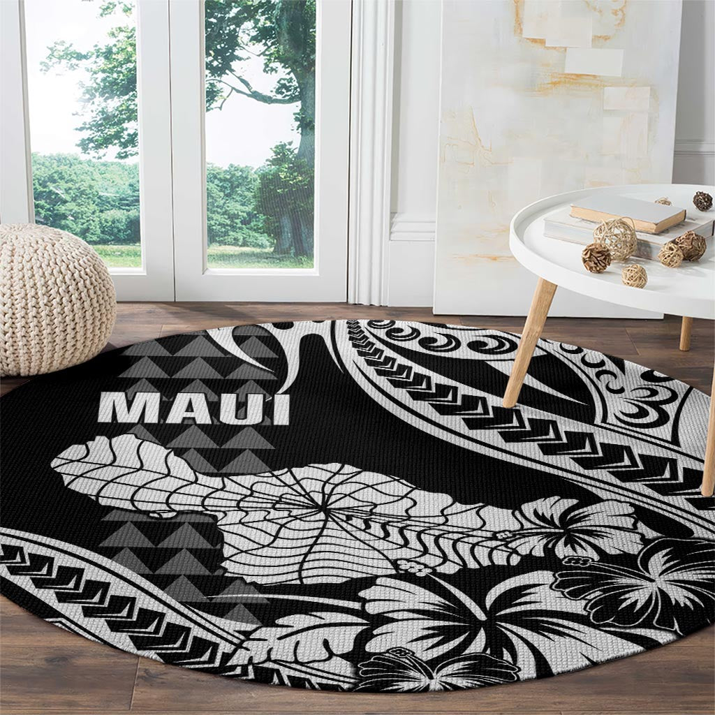 Hawaii Maui Upena Kiloi Round Carpet Kakau Tribal Pattern Black Version