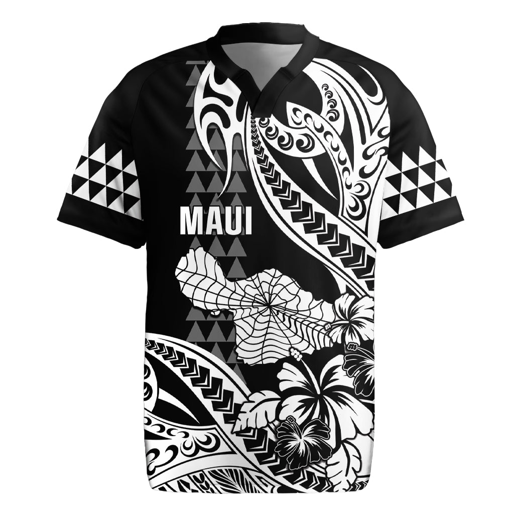 Hawaii Maui Upena Kiloi Rugby Jersey Kakau Tribal Pattern Black Version LT05 Black - Polynesian Pride