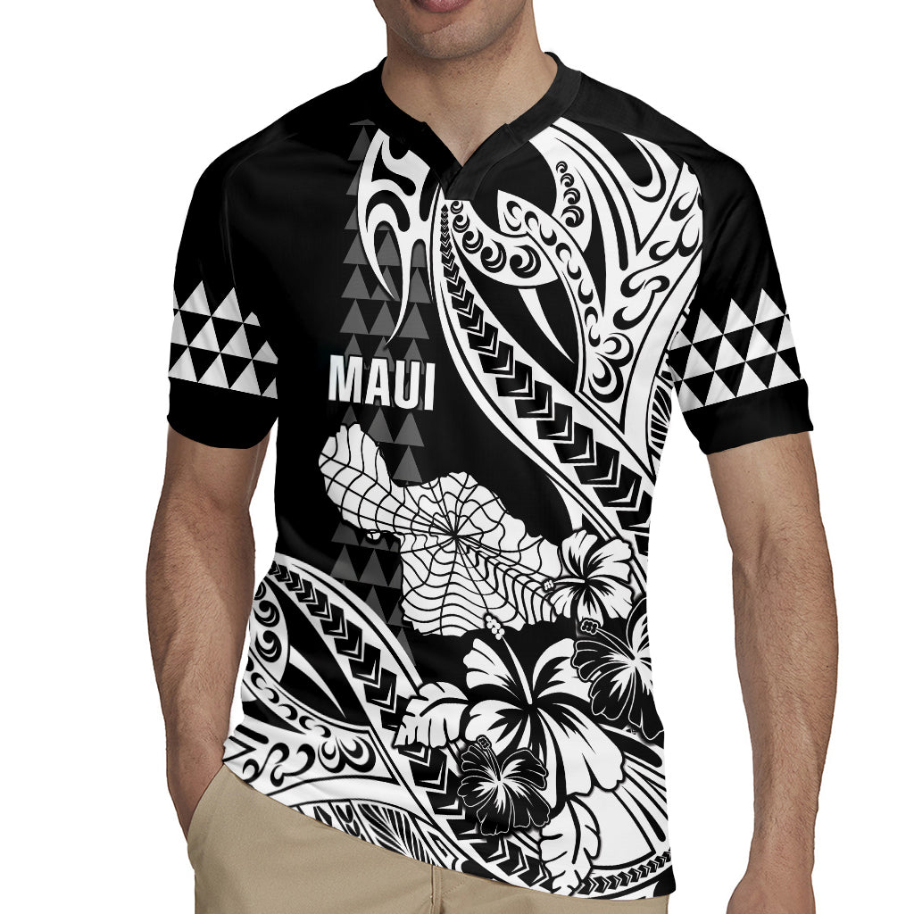 Hawaii Maui Upena Kiloi Rugby Jersey Kakau Tribal Pattern Black Version LT05 - Polynesian Pride