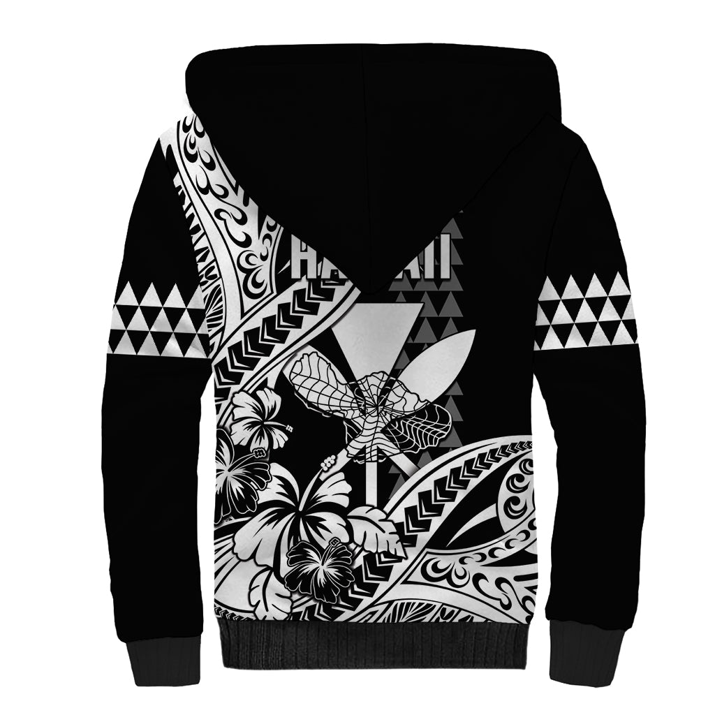 Hawaii Maui Upena Kiloi Sherpa Hoodie Kakau Tribal Pattern Black Version LT05 - Polynesian Pride