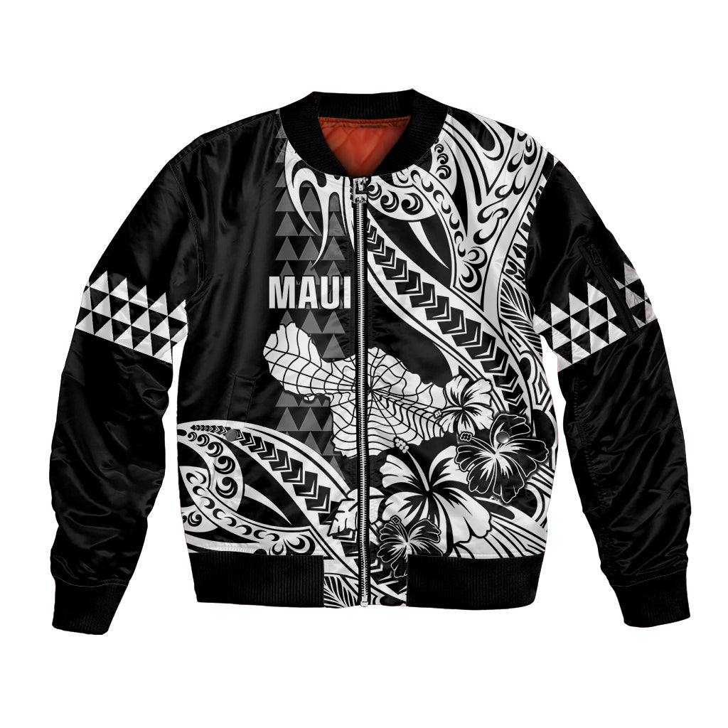 Hawaii Maui Upena Kiloi Sleeve Zip Bomber Jacket Kakau Tribal Pattern Black Version LT05 Unisex Black - Polynesian Pride