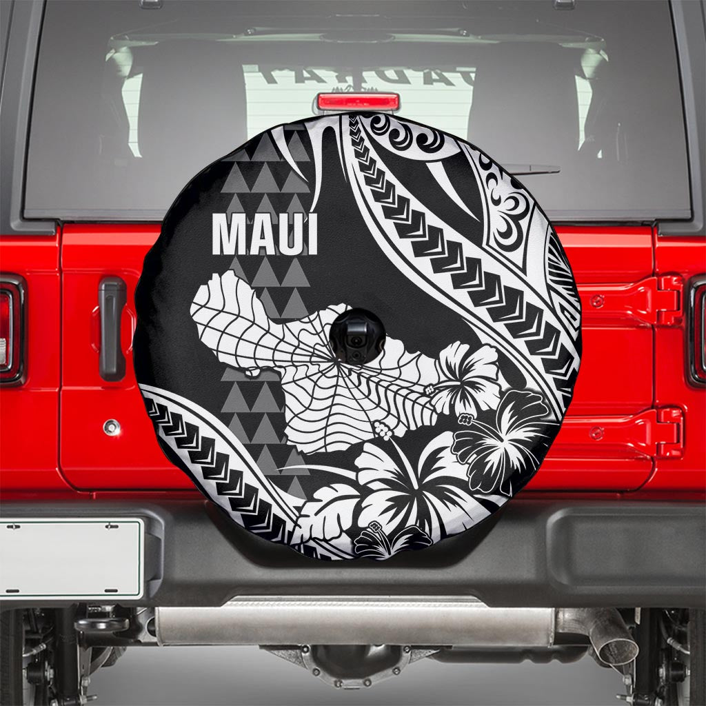 Hawaii Maui Upena Kiloi Spare Tire Cover Kakau Tribal Pattern Black Version LT05 - Polynesian Pride