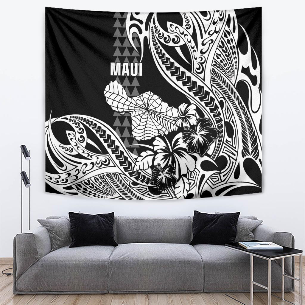 Hawaii Maui Upena Kiloi Tapestry Kakau Tribal Pattern Black Version