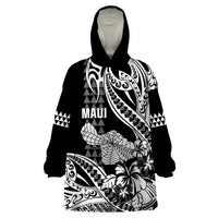 Hawaii Maui Upena Kiloi Wearable Blanket Hoodie Kakau Tribal Pattern Black Version LT05 One Size Black - Polynesian Pride