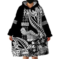 Hawaii Maui Upena Kiloi Wearable Blanket Hoodie Kakau Tribal Pattern Black Version LT05 - Polynesian Pride
