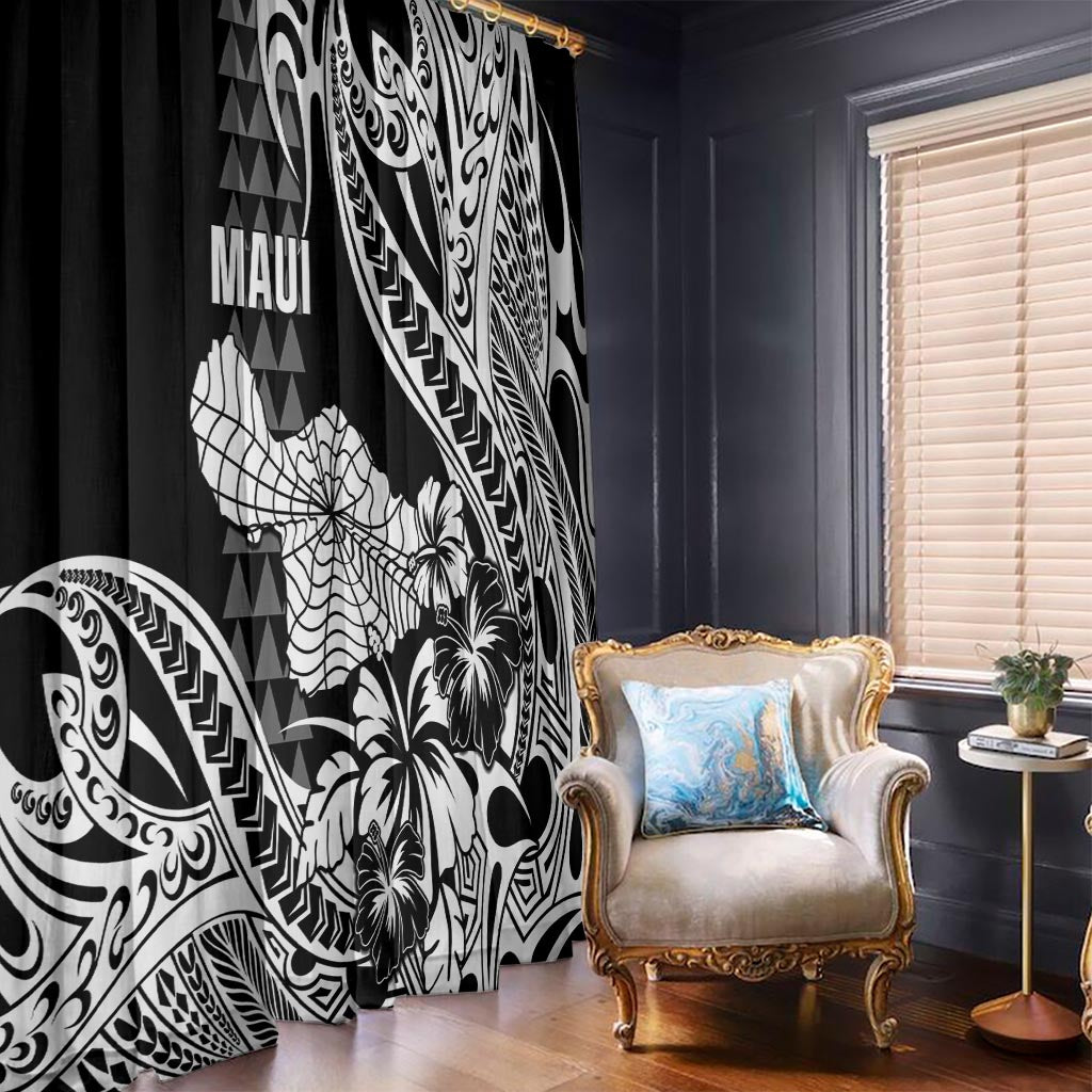 Hawaii Maui Upena Kiloi Window Curtain Kakau Tribal Pattern Black Version LT05 - Polynesian Pride