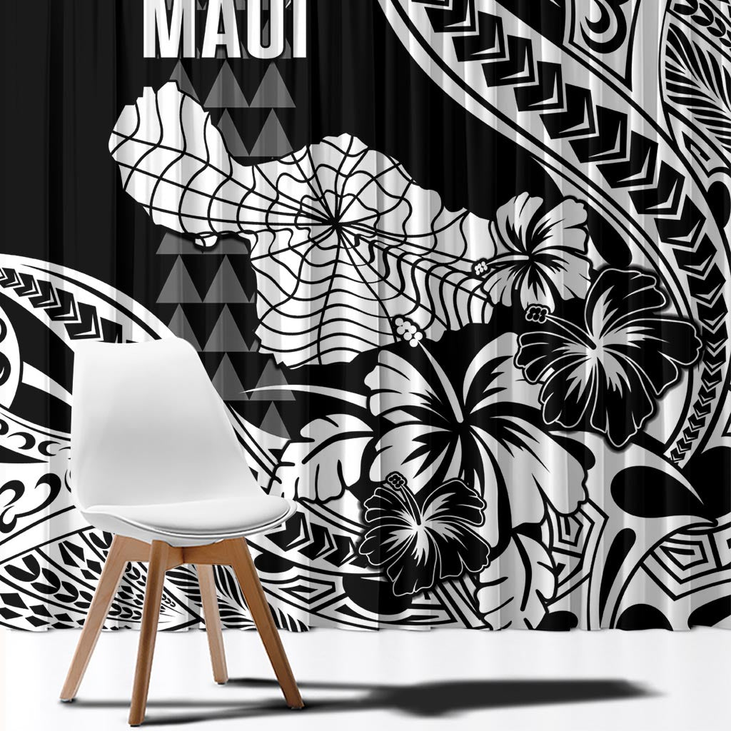 Hawaii Maui Upena Kiloi Window Curtain Kakau Tribal Pattern Black Version LT05 - Polynesian Pride