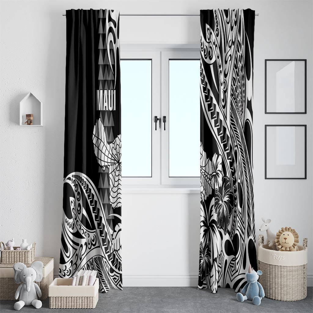 Hawaii Maui Upena Kiloi Window Curtain Kakau Tribal Pattern Black Version LT05 - Polynesian Pride