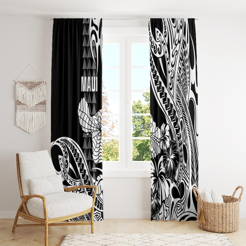 Hawaii Maui Upena Kiloi Window Curtain Kakau Tribal Pattern Black Version LT05 - Polynesian Pride