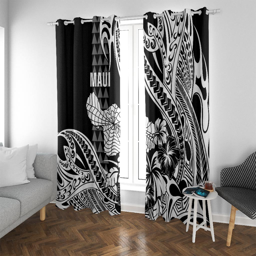 Hawaii Maui Upena Kiloi Window Curtain Kakau Tribal Pattern Black Version LT05 With Grommets Black - Polynesian Pride