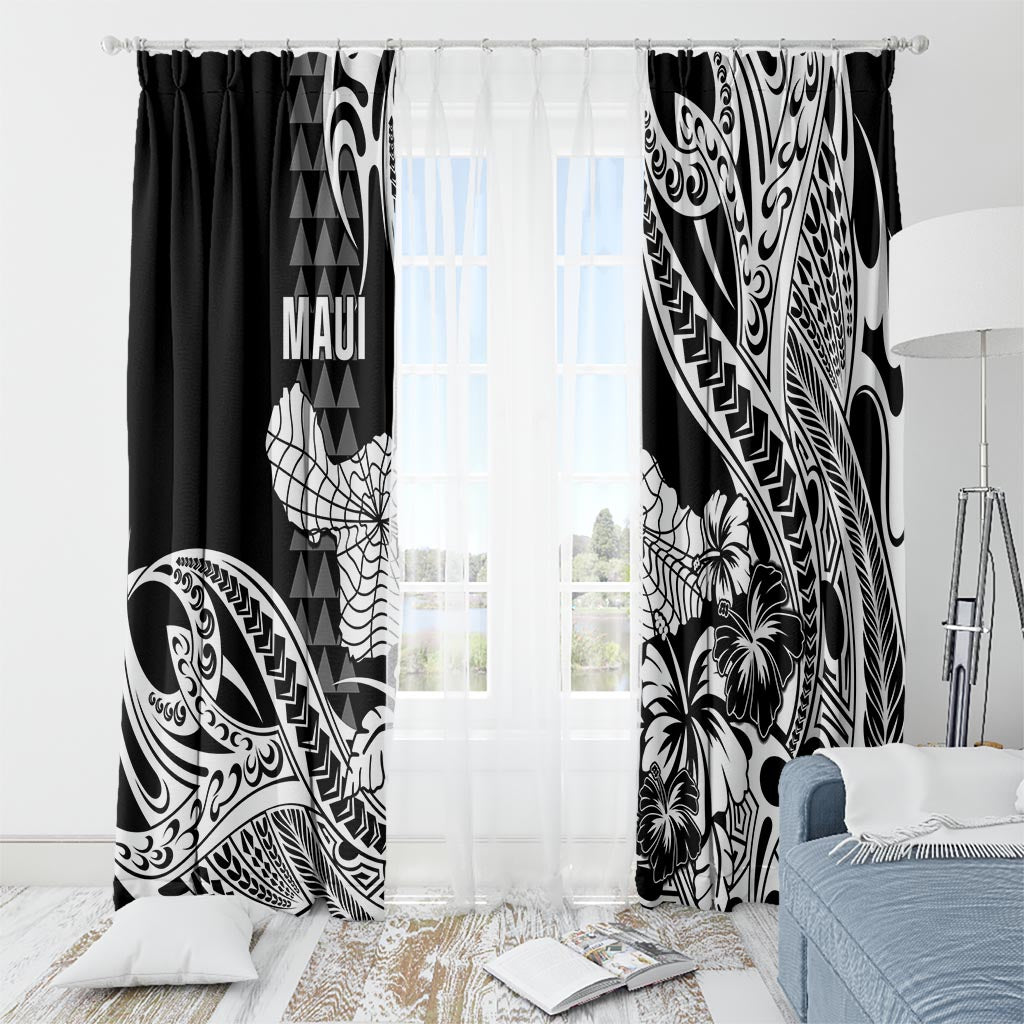 Hawaii Maui Upena Kiloi Window Curtain Kakau Tribal Pattern Black Version LT05 - Polynesian Pride