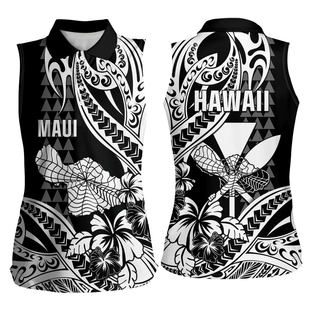 Hawaii Maui Upena Kiloi Women Sleeveless Polo Shirt Kakau Tribal Pattern Black Version