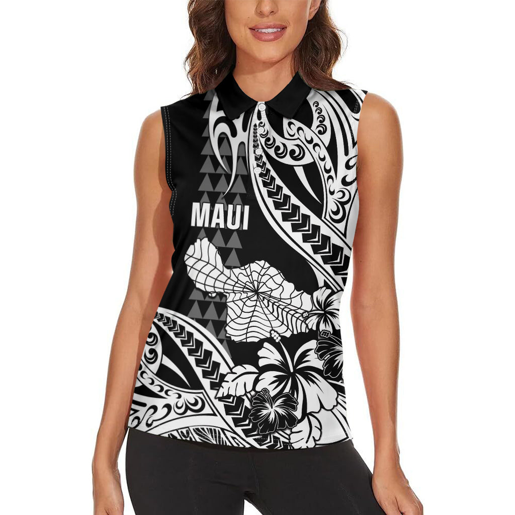 Hawaii Maui Upena Kiloi Women Sleeveless Polo Shirt Kakau Tribal Pattern Black Version