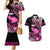 Hawaii Maui Upena Kiloi Couples Matching Mermaid Dress and Hawaiian Shirt Kakau Tribal Pattern Pink Version