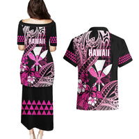 Hawaii Maui Upena Kiloi Couples Matching Puletasi and Hawaiian Shirt Kakau Tribal Pattern Pink Version LT05 - Polynesian Pride
