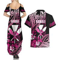 Hawaii Maui Upena Kiloi Couples Matching Summer Maxi Dress and Hawaiian Shirt Kakau Tribal Pattern Pink Version LT05 - Polynesian Pride