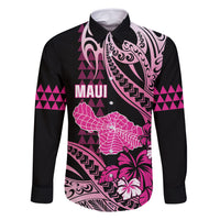 Hawaii Maui Upena Kiloi Family Matching Mermaid Dress and Hawaiian Shirt Kakau Tribal Pattern Pink Version LT05 Dad's Shirt - Long Sleeve Pink - Polynesian Pride