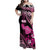 Hawaii Maui Upena Kiloi Family Matching Off Shoulder Maxi Dress and Hawaiian Shirt Kakau Tribal Pattern Pink Version