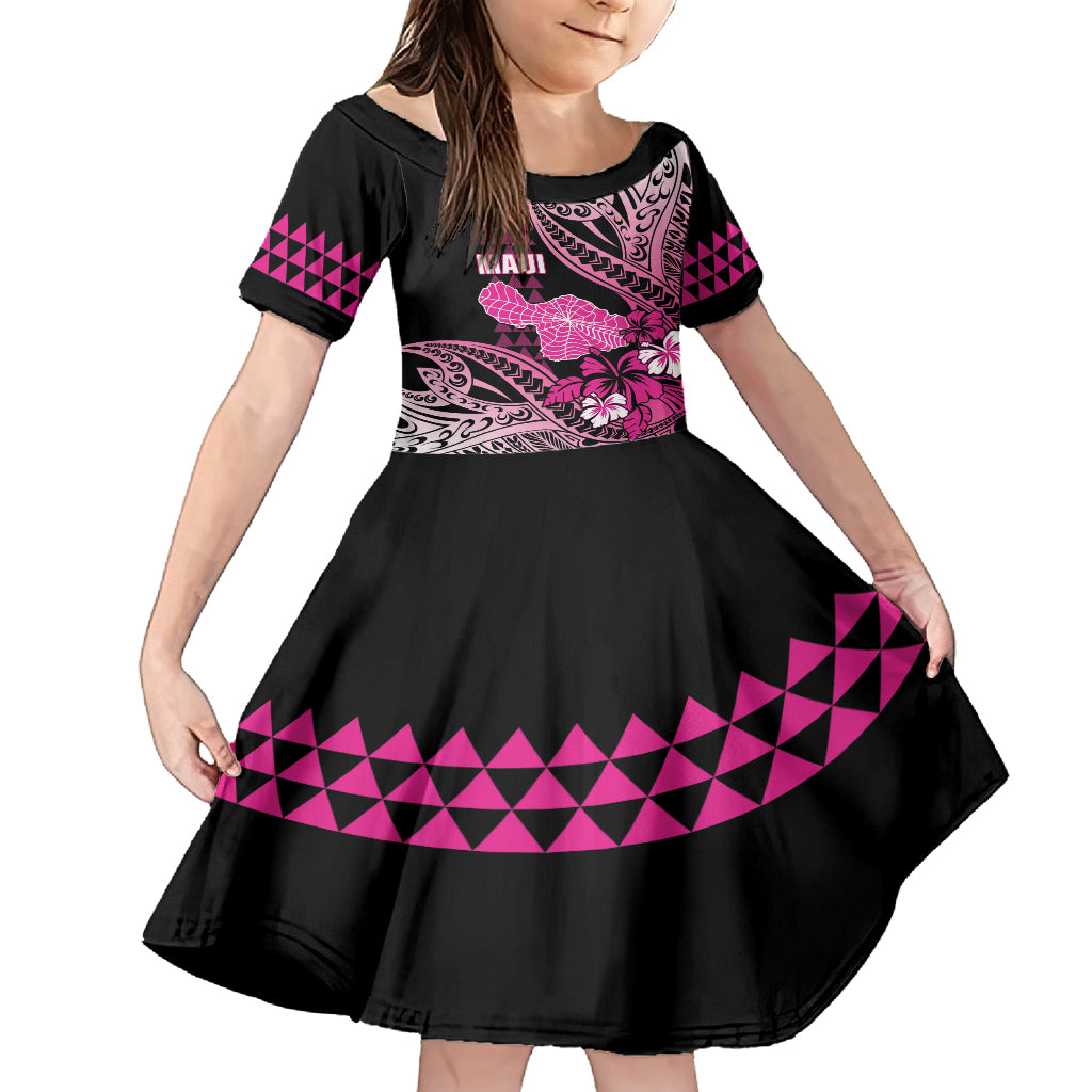 Hawaii Maui Upena Kiloi Family Matching Off Shoulder Short Dress and Hawaiian Shirt Kakau Tribal Pattern Pink Version LT05 Daughter's Dress Pink - Polynesian Pride