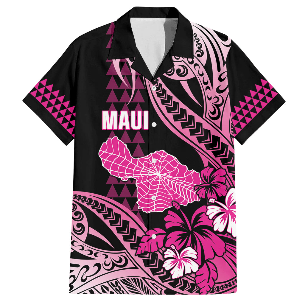 Hawaii Maui Upena Kiloi Family Matching Off Shoulder Short Dress and Hawaiian Shirt Kakau Tribal Pattern Pink Version LT05 Dad's Shirt - Short Sleeve Pink - Polynesian Pride
