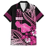 Hawaii Maui Upena Kiloi Family Matching Off Shoulder Short Dress and Hawaiian Shirt Kakau Tribal Pattern Pink Version LT05 Dad's Shirt - Short Sleeve Pink - Polynesian Pride