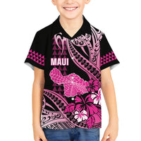 Hawaii Maui Upena Kiloi Family Matching Off Shoulder Short Dress and Hawaiian Shirt Kakau Tribal Pattern Pink Version LT05 Son's Shirt Pink - Polynesian Pride