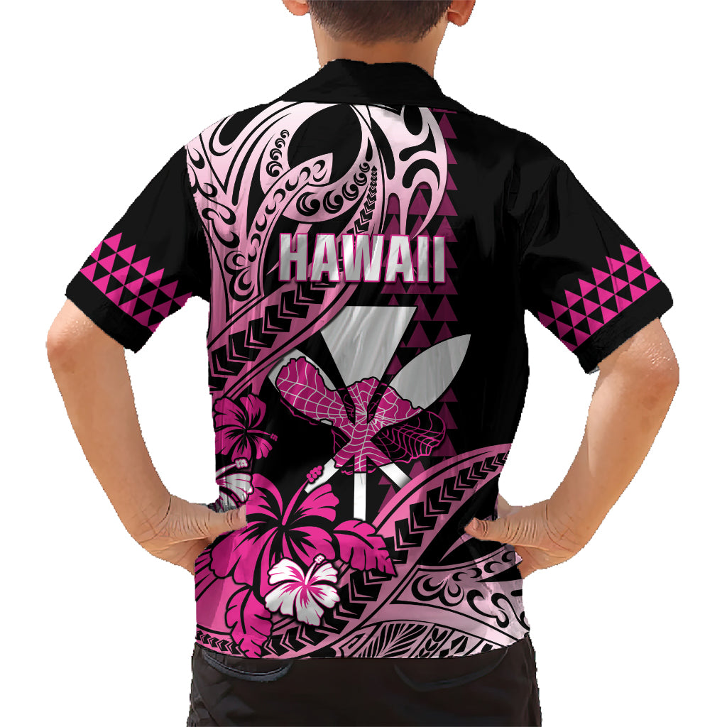 Hawaii Maui Upena Kiloi Family Matching Short Sleeve Bodycon Dress and Hawaiian Shirt Kakau Tribal Pattern Pink Version LT05 - Polynesian Pride