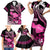 Hawaii Maui Upena Kiloi Family Matching Short Sleeve Bodycon Dress and Hawaiian Shirt Kakau Tribal Pattern Pink Version