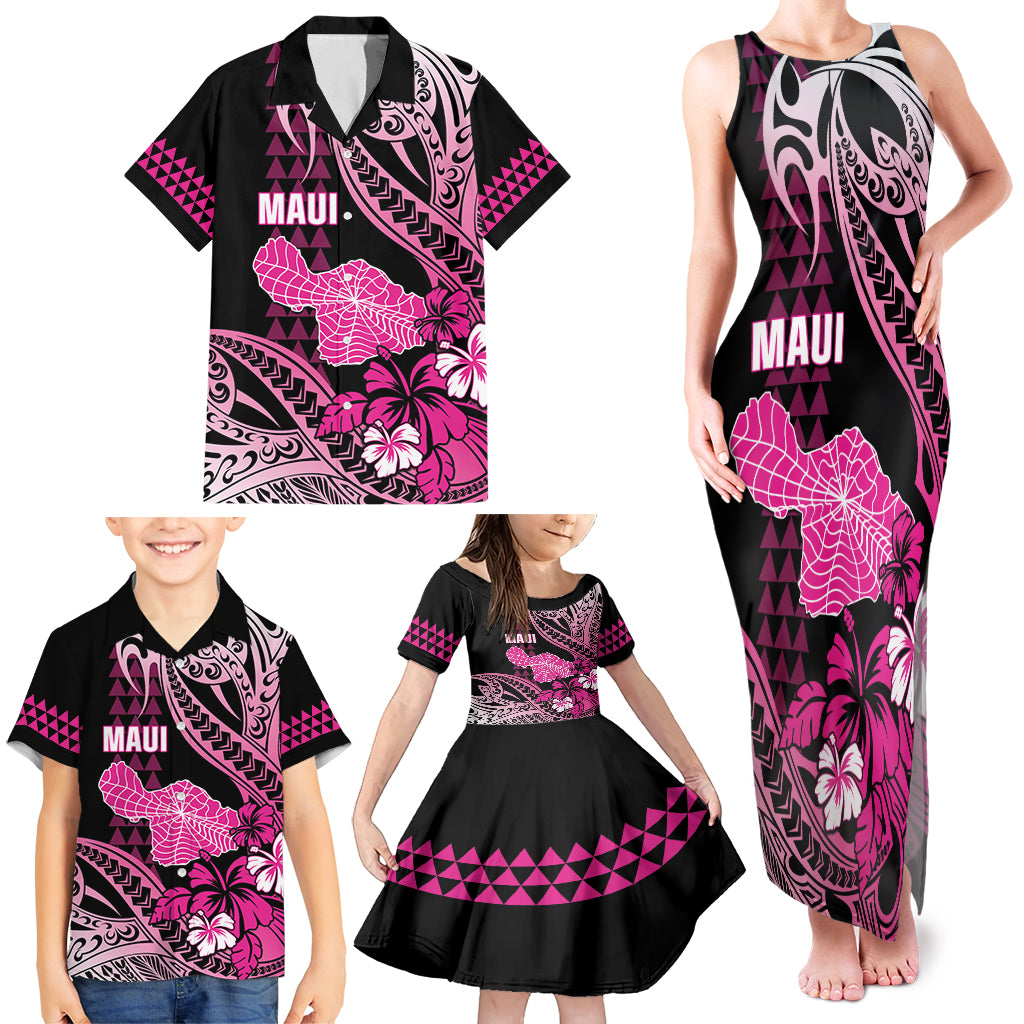 Hawaii Maui Upena Kiloi Family Matching Tank Maxi Dress and Hawaiian Shirt Kakau Tribal Pattern Pink Version LT05 - Polynesian Pride