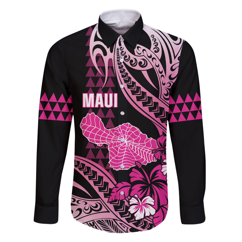 Hawaii Maui Upena Kiloi Family Matching Tank Maxi Dress and Hawaiian Shirt Kakau Tribal Pattern Pink Version