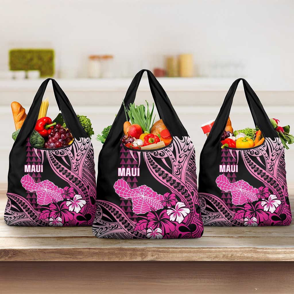 Hawaii Maui Upena Kiloi Grocery Bag Kakau Tribal Pattern Pink Version LT05 3-pack One Size Pink - Polynesian Pride